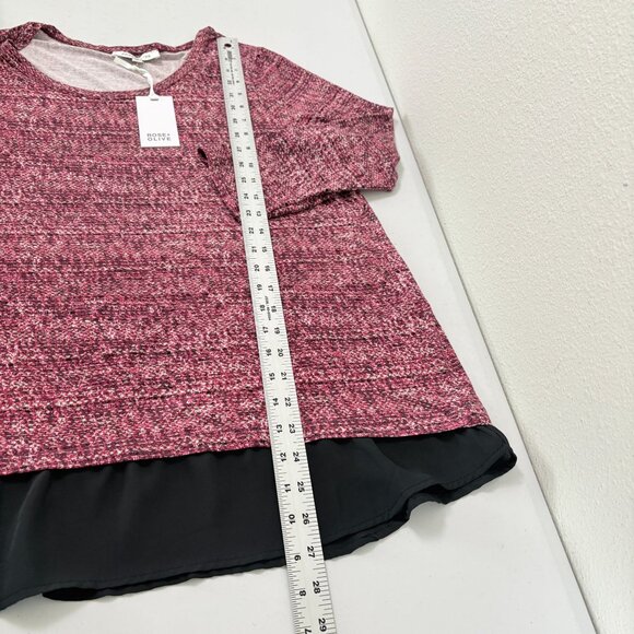 Rose + Olive Top Size XL Pink Gray Print 3/4 Sleeve Stretch Pullover NWT - Picture 10 of 11